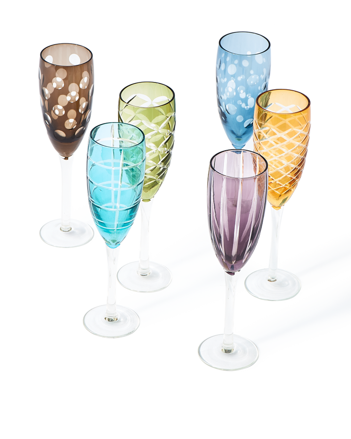 Polspotten - Champagneglas Cuttings Multicolor (set van 6)
