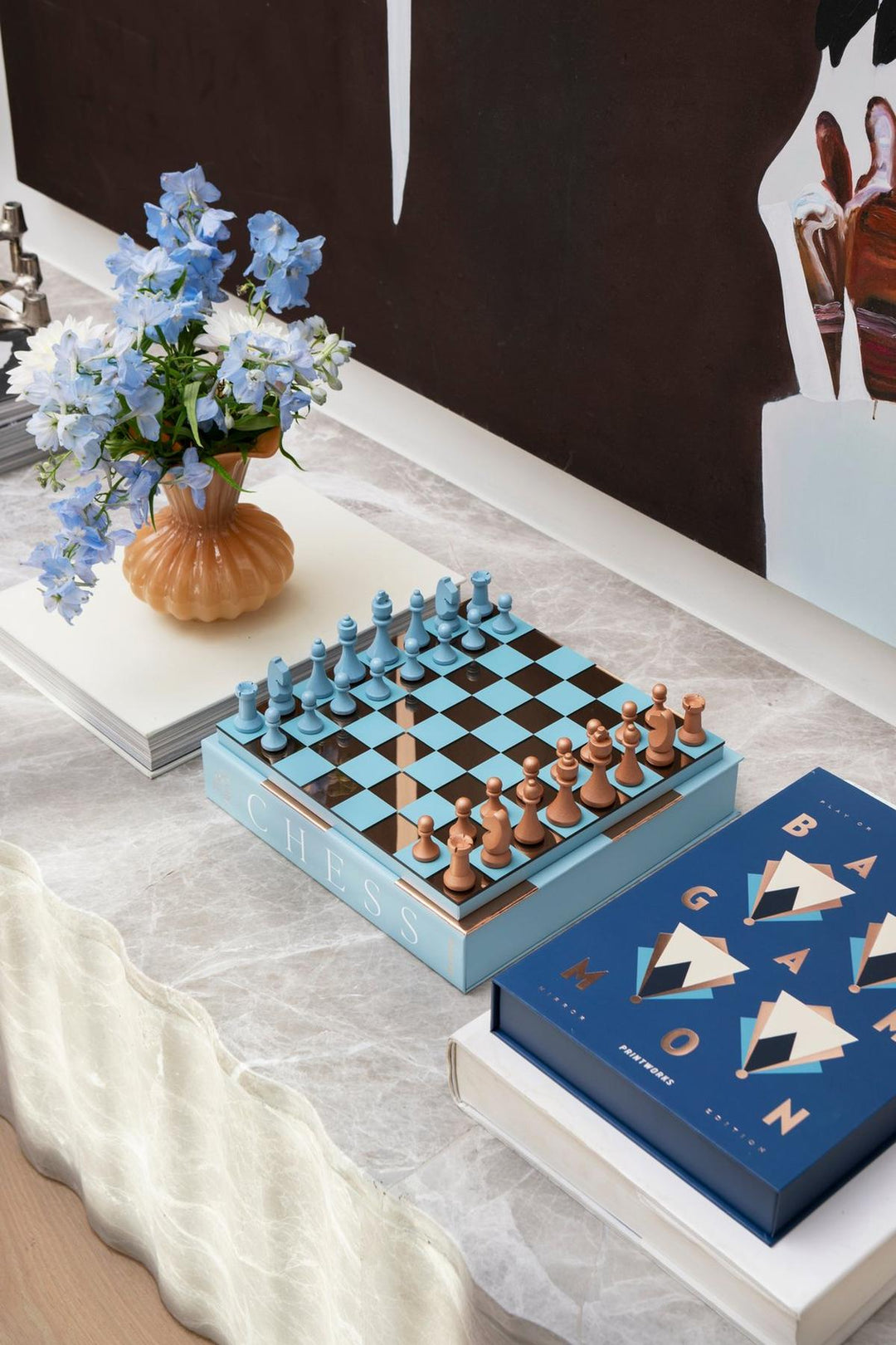 Classic - Art of Chess Mirror - Lichtblauw/Koper