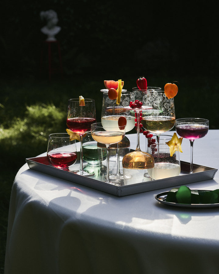 Champagneglas Camelia Aubergine Midnight Flowers - Set van 4