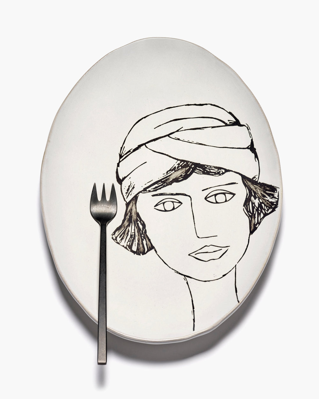 Ovaal Bord Off White-Zwart La Mère - Set van 2