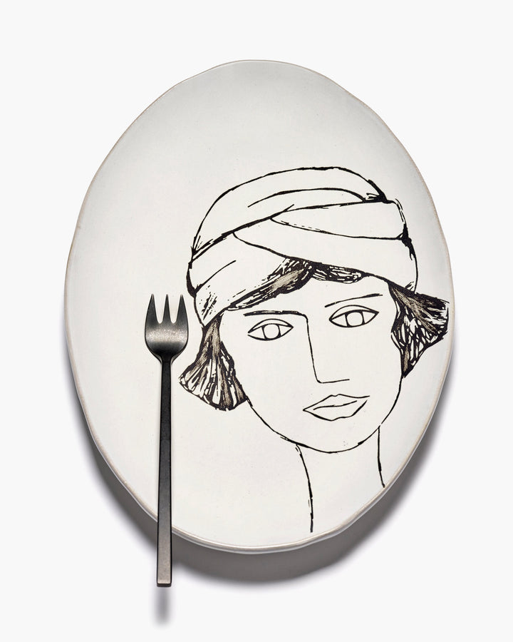 Ovaal Bord Off White-Zwart La Mère - Set van 2
