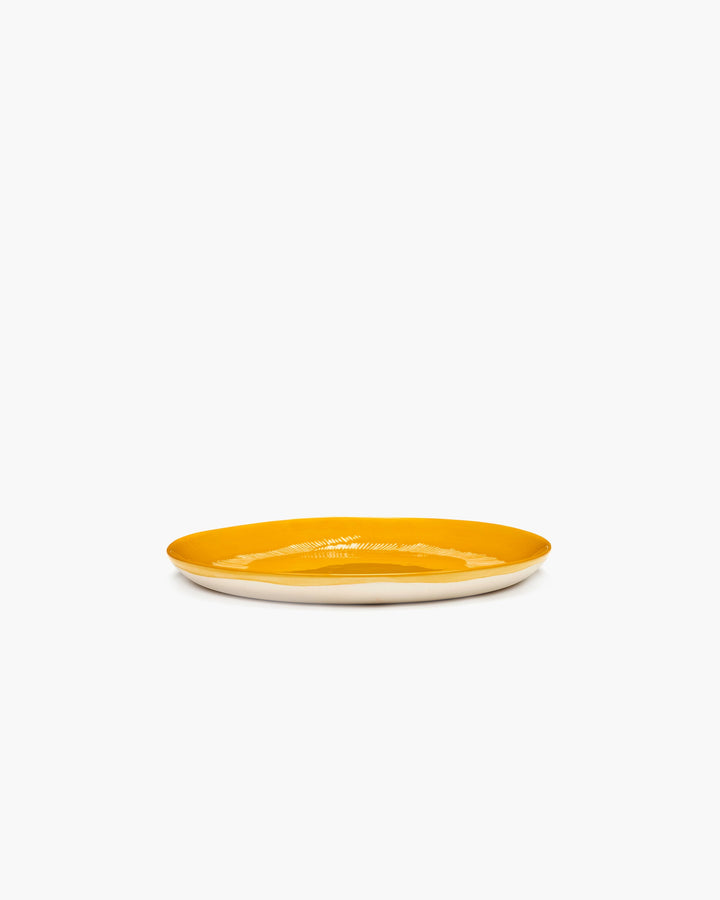 Bord M Geel Stripes Wit Feast - Set van 2