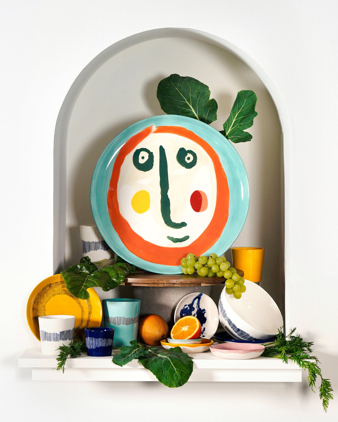 Bord L Geel Dots Zwart Feast - Set van 2