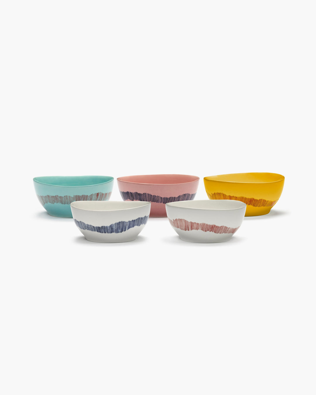 Kom S Azuur Stripes Rood Feast - Set van 4