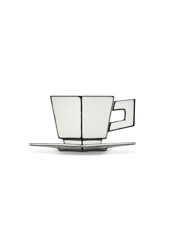 Serax - Annebet Philips - Cappuccinokopje + Schotel Wit/Zwart - Set van 2