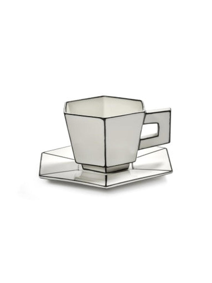 Serax - Annebet Philips - Cappuccinokopje + Schotel Wit/Zwart - Set van 2