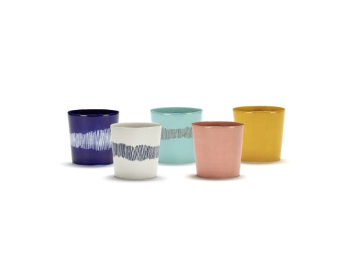 Serax - Ottolenghi - KOFFIEKOP WIT STRIPES BLAUW FEAST - Set van 4