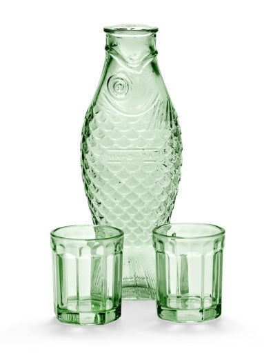 Serax - Paola Navone - SET KARAF + 2 GLAZEN M GROEN FISH & FISH