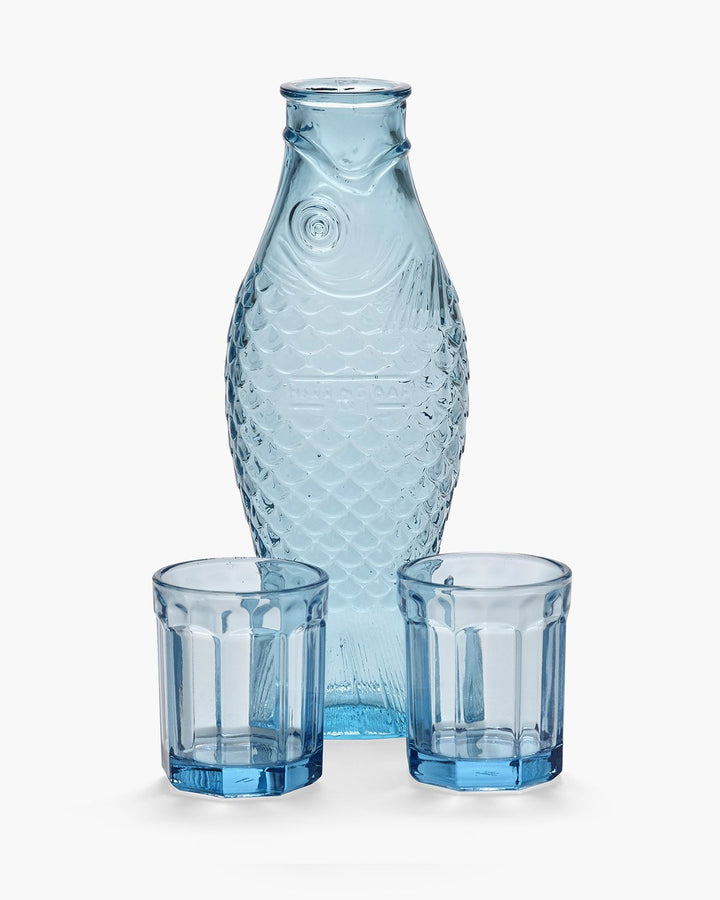 Serax - Paola Navone - Set Karaf + 2 Glazen M Blauw Fish &amp; Fish