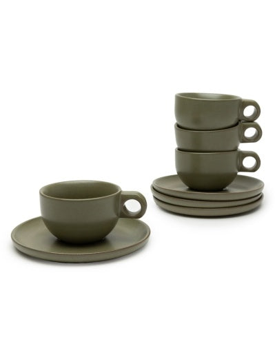 Serax - Sergio Herman - CAPPUCCINOKOP + SCHOTEL CAMO GREEN - Set van 4