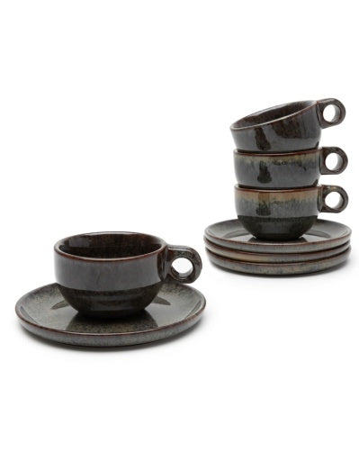 Serax - Sergio Herman - CAPPUCCINOKOP + SCHOTEL CAMO GREEN - Set van 4