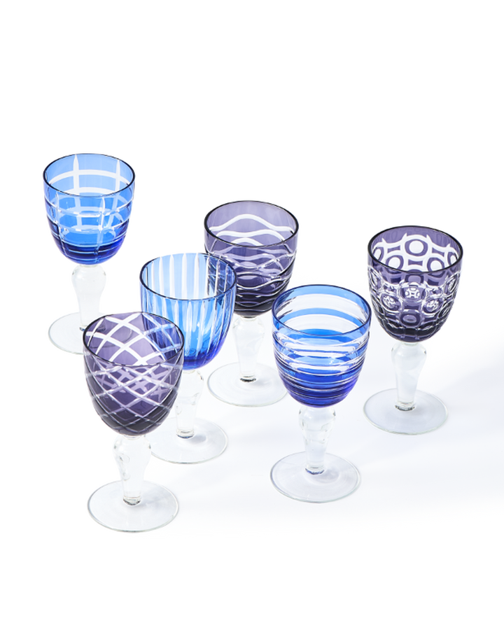 Polspotten - Wijnglas Cobalt mix (set van 6)