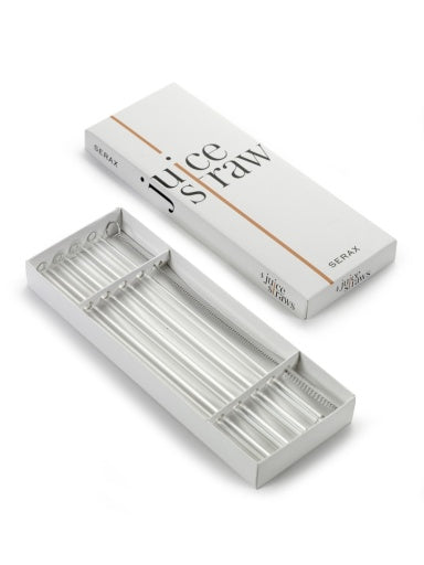 Serax - Glazen Juice Drinkrietje Set/4 + Borstel