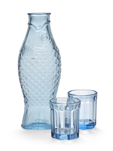 Serax - Paola Navone - SET KARAF + 2 GLAZEN M BLAUW FISH & FISH