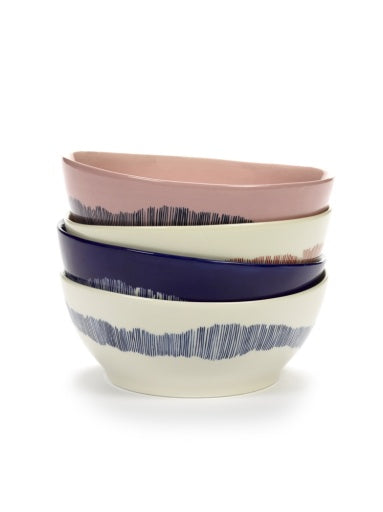 Serax - Ottolenghi - KOM L DONKERBLAUW STRIPES WIT FEAST  - Set van 4