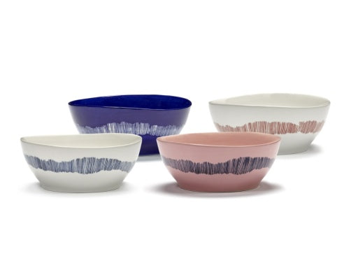 Serax - Ottolenghi - KOM L ROZE STRIPES BLAUW FEAST  - Set van 4