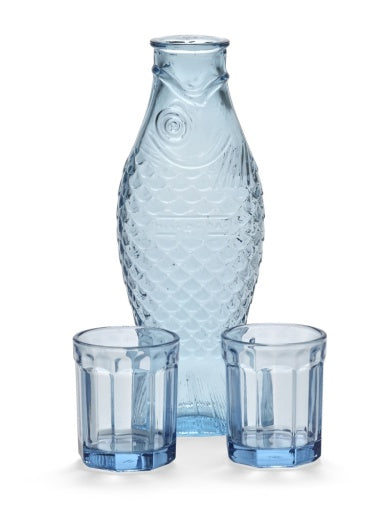 Serax - Paola Navone - SET KARAF + 2 GLAZEN M BLAUW FISH & FISH